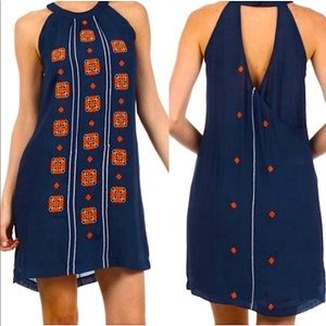 THML Embroidered Floral Stripe Halter Dress